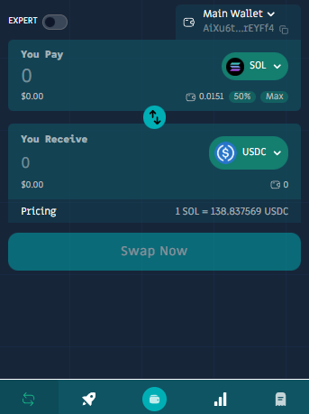 Simple Trading Mode interface with token search, trending tokens, and manual controls